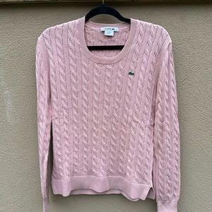 Lacoste 🔥 Pink Cable Knit Crewneck Sweater Sz 42